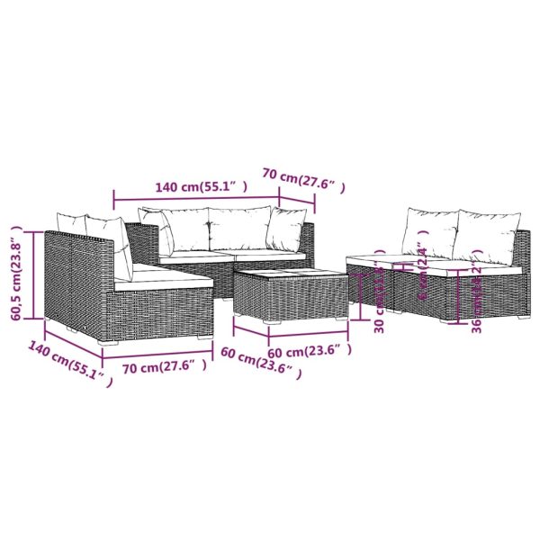 7-Delige Loungeset Met Kussens Poly Rattan - Afbeelding 9