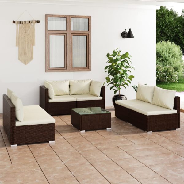 7-Delige Loungeset Met Kussens Poly Rattan