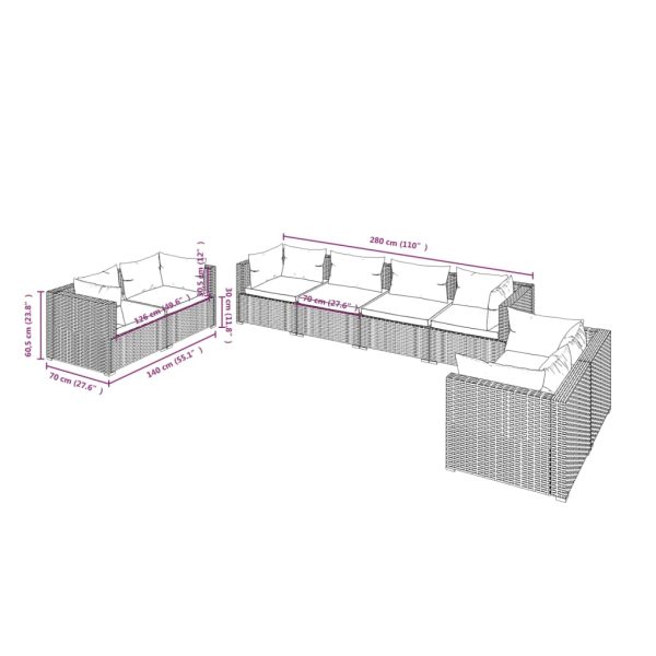 8-Delige Loungeset Met Kussens Poly Rattan - Afbeelding 7