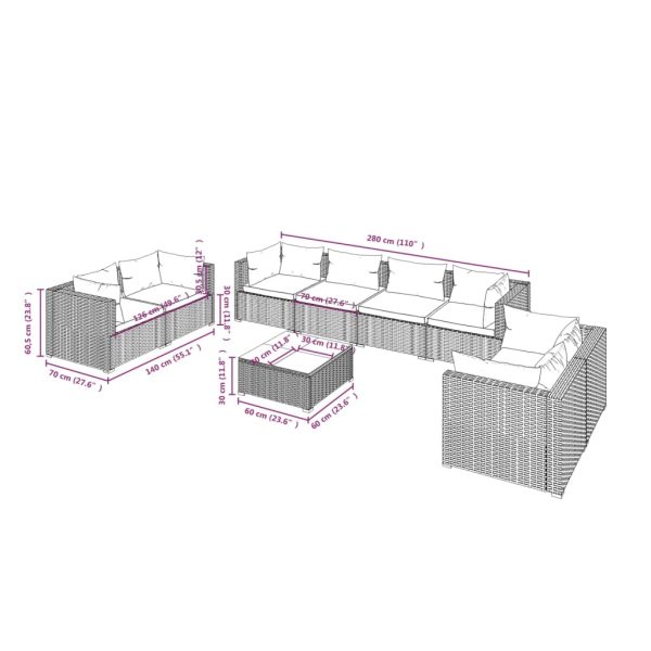 9-Delige Loungeset Met Kussens Poly Rattan - Afbeelding 9