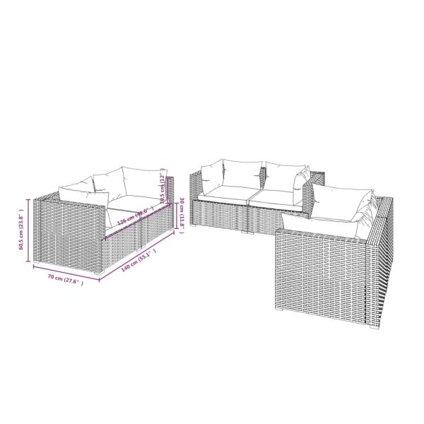 6-Delige Loungeset Met Kussens Poly Rattan - Afbeelding 5