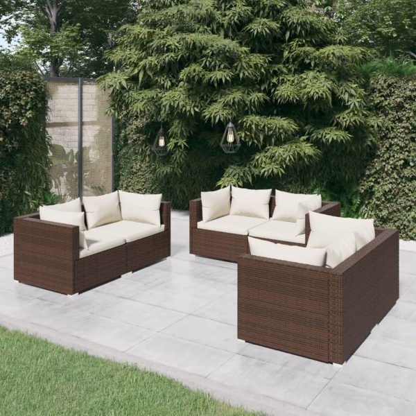 6-Delige Loungeset Met Kussens Poly Rattan - Afbeelding 9