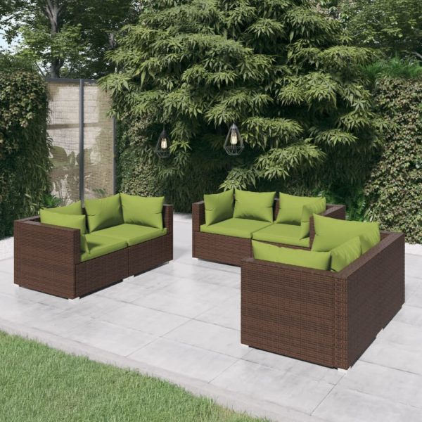 6-Delige Loungeset Met Kussens Poly Rattan - Afbeelding 11