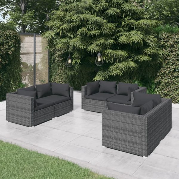 6-Delige Loungeset Met Kussens Poly Rattan - Afbeelding 12