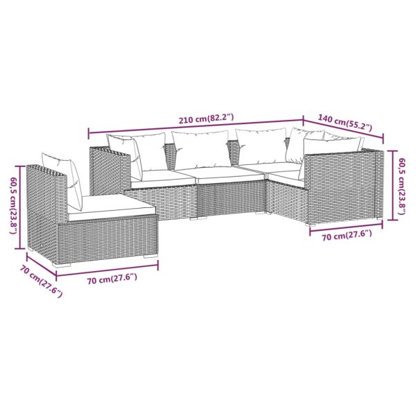 5-Delige Loungeset Met Kussens Poly Rattan - Afbeelding 7