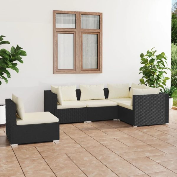 5-Delige Loungeset Met Kussens Poly Rattan