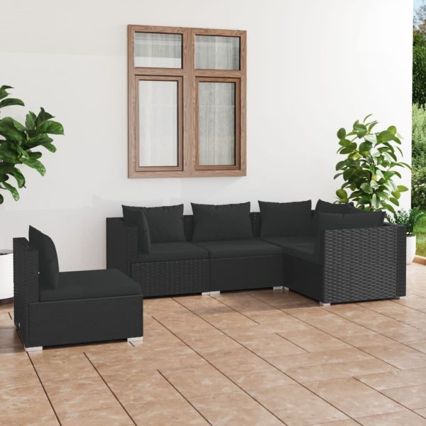 5-Delige Loungeset Met Kussens Poly Rattan - Afbeelding 10