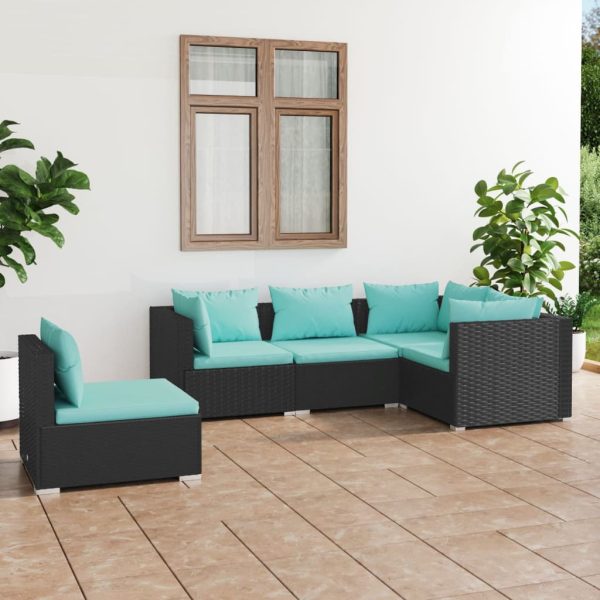 5-Delige Loungeset Met Kussens Poly Rattan - Afbeelding 11