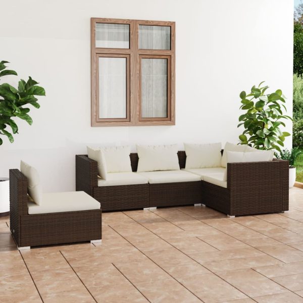 5-Delige Loungeset Met Kussens Poly Rattan - Afbeelding 12