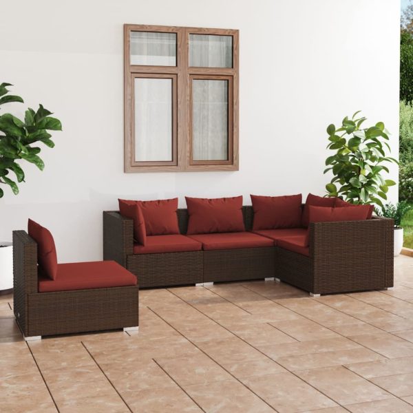 5-Delige Loungeset Met Kussens Poly Rattan - Afbeelding 13