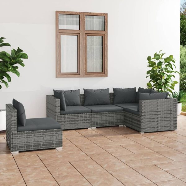 5-Delige Loungeset Met Kussens Poly Rattan - Afbeelding 15