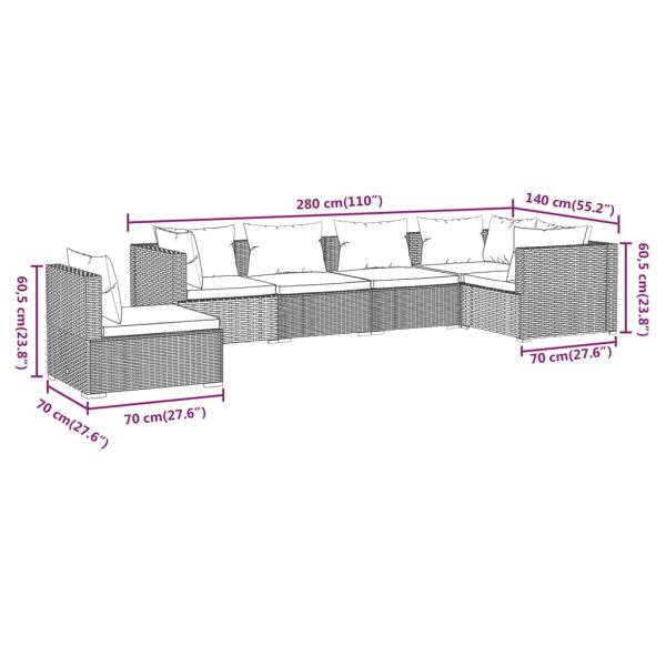 6-Delige Loungeset Met Kussens Poly Rattan - Afbeelding 7