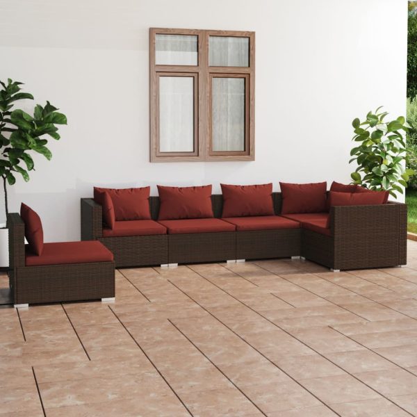 6-Delige Loungeset Met Kussens Poly Rattan - Afbeelding 11