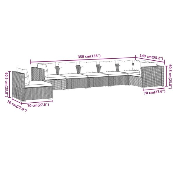 7-Delige Loungeset Met Kussens Poly Rattan - Afbeelding 7