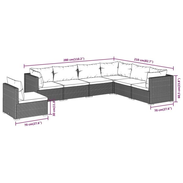 7-Delige Loungeset Met Kussens Poly Rattan - Afbeelding 7