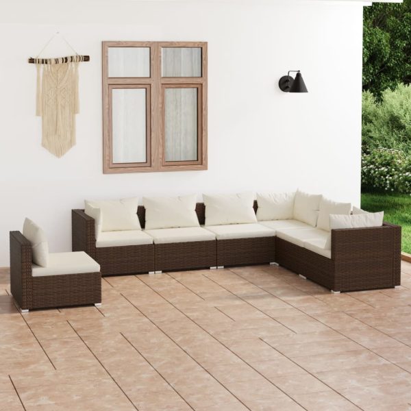 7-Delige Loungeset Met Kussens Poly Rattan