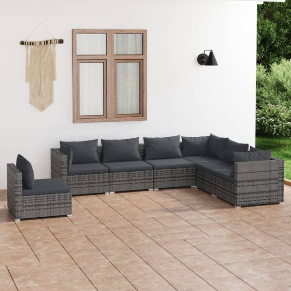 7-Delige Loungeset Met Kussens Poly Rattan - Afbeelding 12