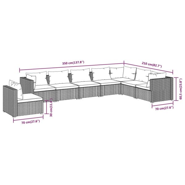 8-Delige Loungeset Met Kussens Poly Rattan - Afbeelding 7