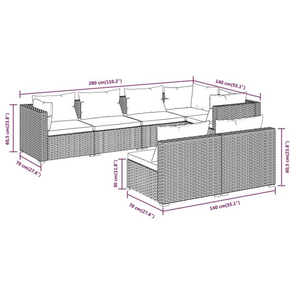 7-Delige Loungeset Met Kussens Poly Rattan - Afbeelding 5