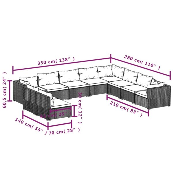 10-Delige Loungeset Met Kussens Poly Rattan - Afbeelding 5