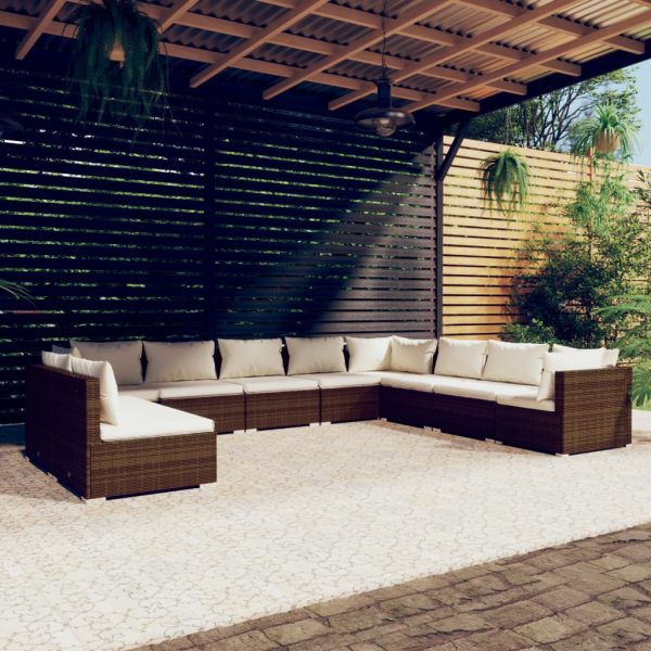 10-Delige Loungeset Met Kussens Poly Rattan