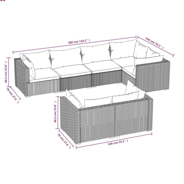 7-Delige Loungeset Met Kussens Poly Rattan - Afbeelding 5