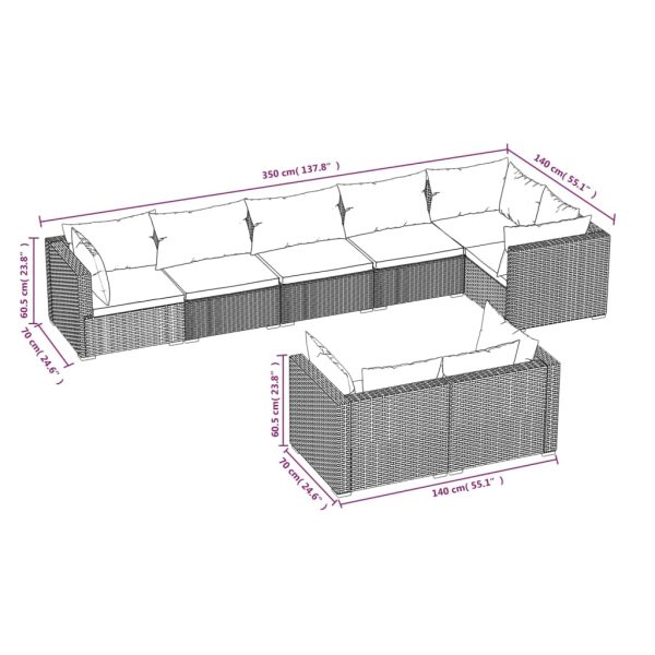 8-Delige Loungeset Met Kussens Poly Rattan - Afbeelding 5