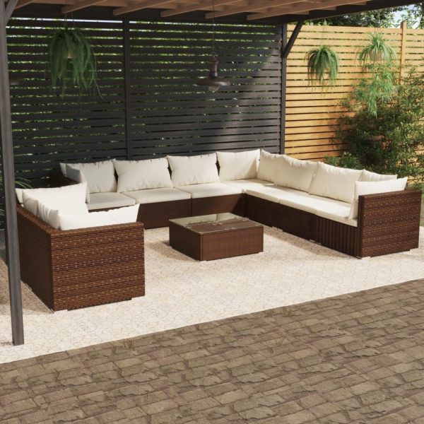 10-Delige Loungeset Met Kussens Poly Rattan