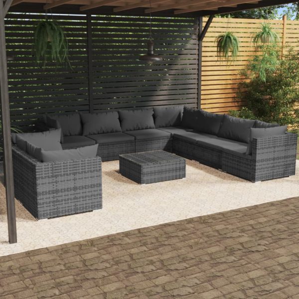 10-Delige Loungeset Met Kussens Poly Rattan - Afbeelding 11