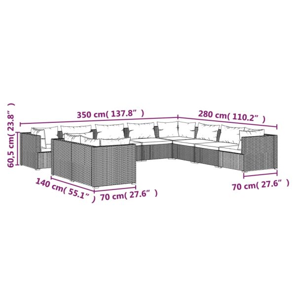 10-Delige Loungeset Met Kussens Poly Rattan - Afbeelding 5