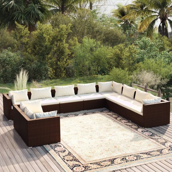 10-Delige Loungeset Met Kussens Poly Rattan