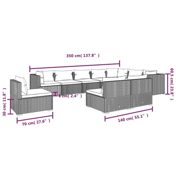 10-Delige Loungeset Met Kussens Poly Rattan - Afbeelding 5