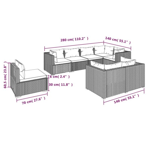 8-Delige Loungeset Met Kussens Poly Rattan - Afbeelding 5