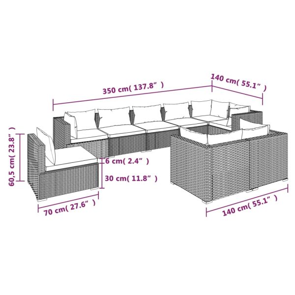 9-Delige Loungeset Met Kussens Poly Rattan - Afbeelding 5