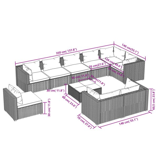 10-Delige Loungeset Met Kussens Poly Rattan - Afbeelding 6