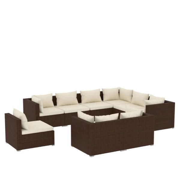 9-Delige Loungeset Met Kussens Poly Rattan - Afbeelding 2