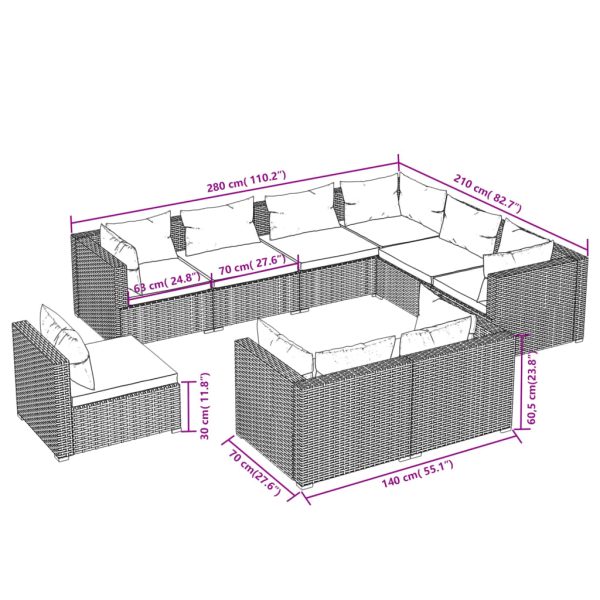 9-Delige Loungeset Met Kussens Poly Rattan - Afbeelding 5