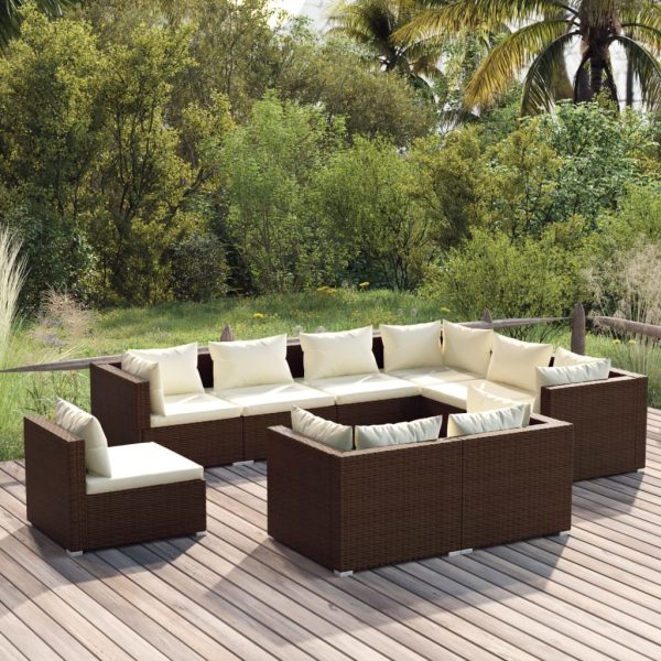 9-Delige Loungeset Met Kussens Poly Rattan