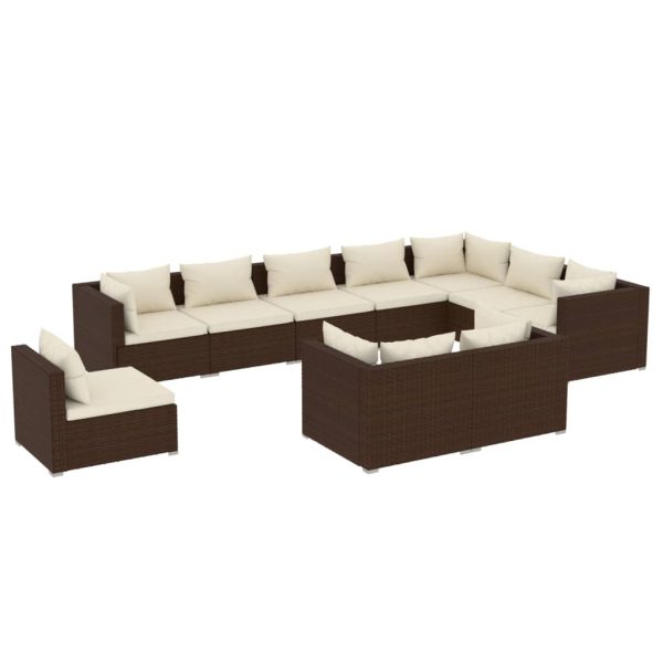 10-Delige Loungeset Met Kussens Poly Rattan - Afbeelding 2