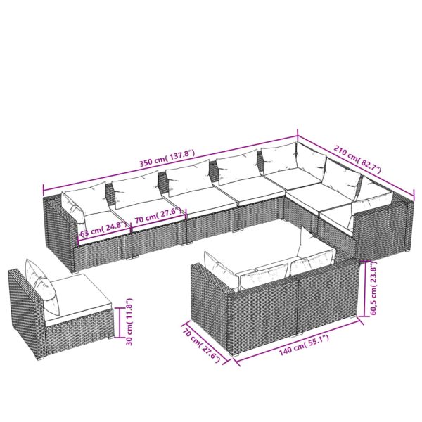 10-Delige Loungeset Met Kussens Poly Rattan - Afbeelding 5