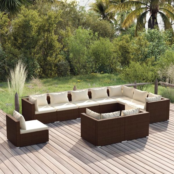 10-Delige Loungeset Met Kussens Poly Rattan