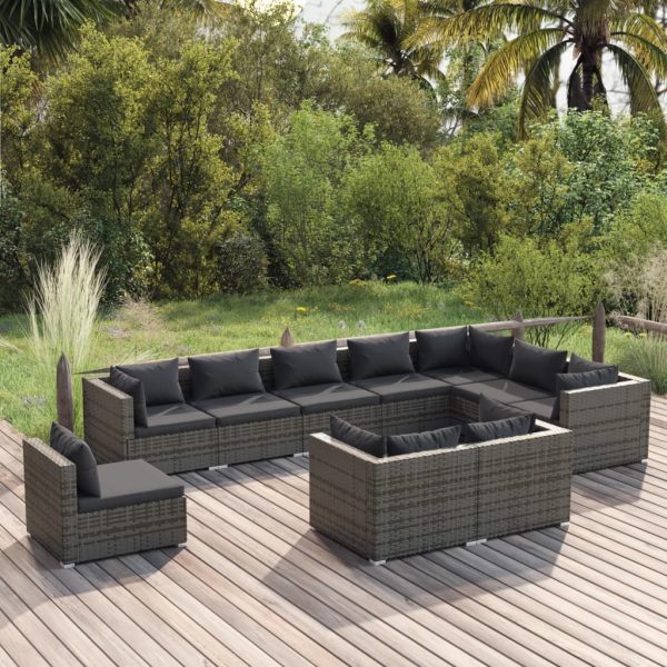 10-Delige Loungeset Met Kussens Poly Rattan - Afbeelding 10