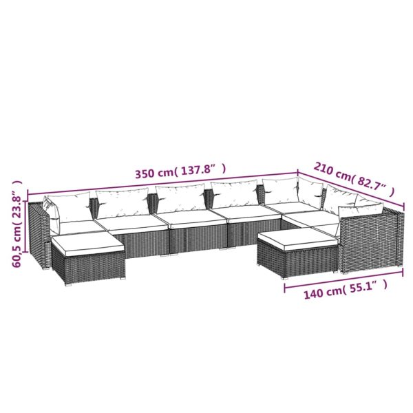 9-Delige Loungeset Met Kussens Poly Rattan - Afbeelding 9