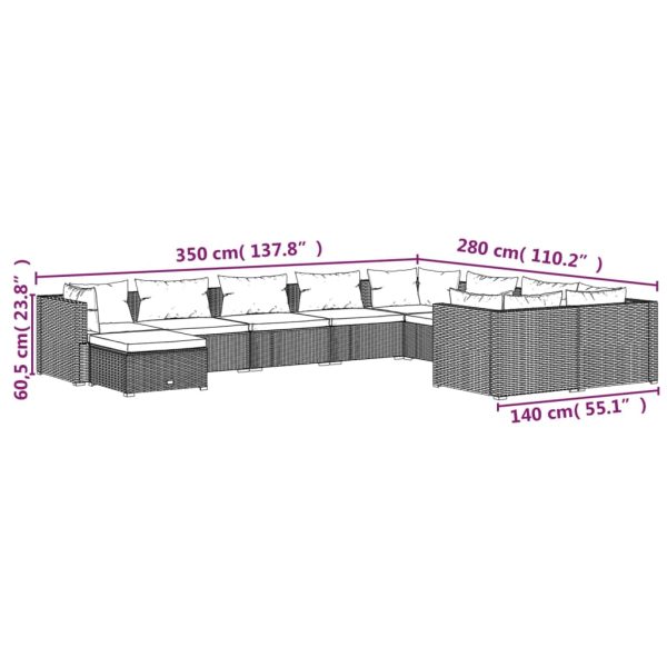 10-Delige Loungeset Met Kussens Poly Rattan - Afbeelding 9