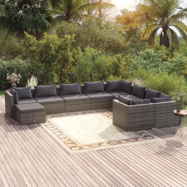 10-Delige Loungeset Met Kussens Poly Rattan