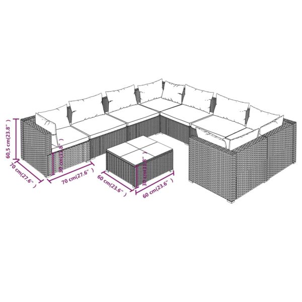 9-Delige Loungeset Met Kussens Poly Rattan - Afbeelding 9