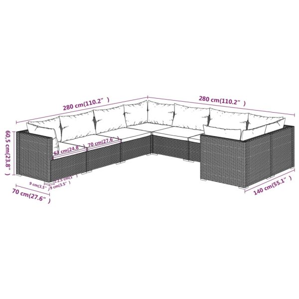 8-Delige Loungeset Met Kussens Poly Rattan - Afbeelding 7