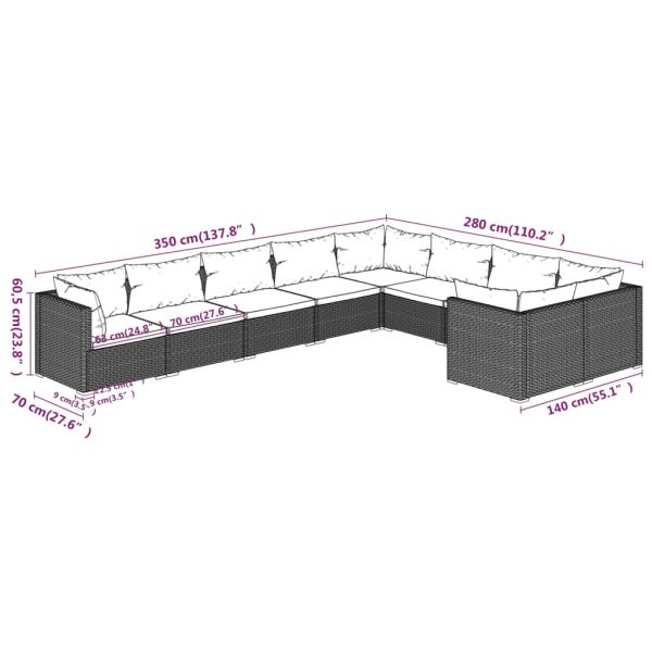 9-Delige Loungeset Met Kussens Poly Rattan - Afbeelding 7