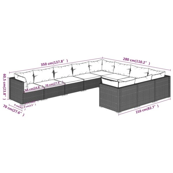 10-Delige Loungeset Met Kussens Poly Rattan - Afbeelding 7