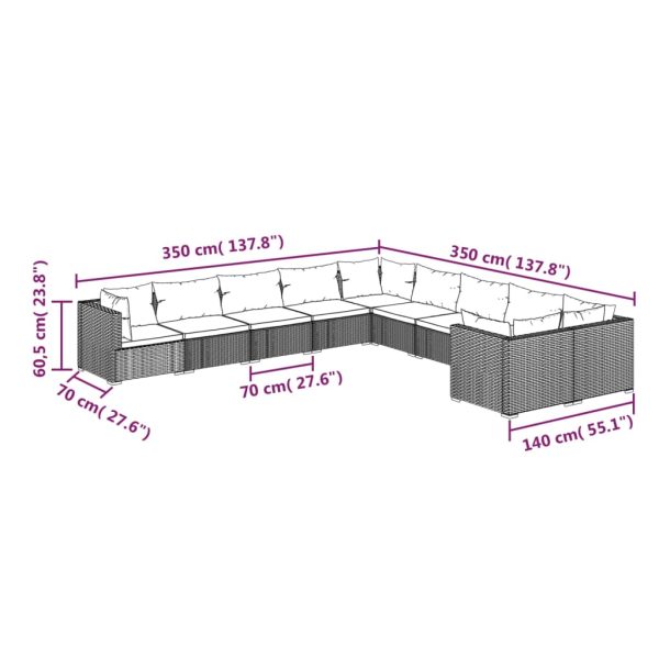 10-Delige Loungeset Met Kussens Poly Rattan - Afbeelding 7